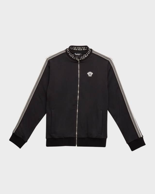Boy's Greca Trim Collared Jacket, Size 8-14