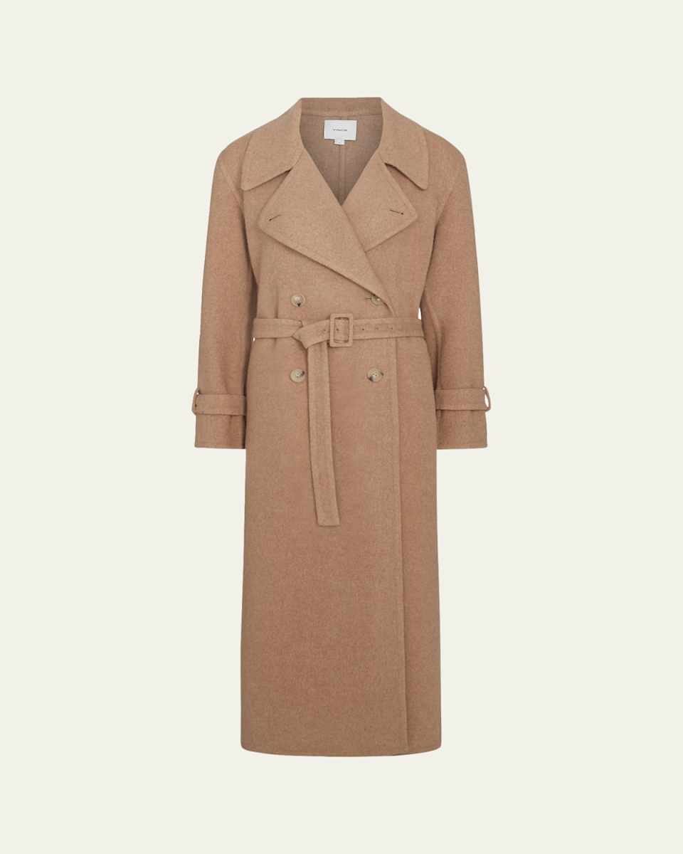 Belted Long Wool-Blend Coat