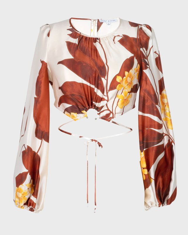Donna Waist-Tie Cropped Silk Blous