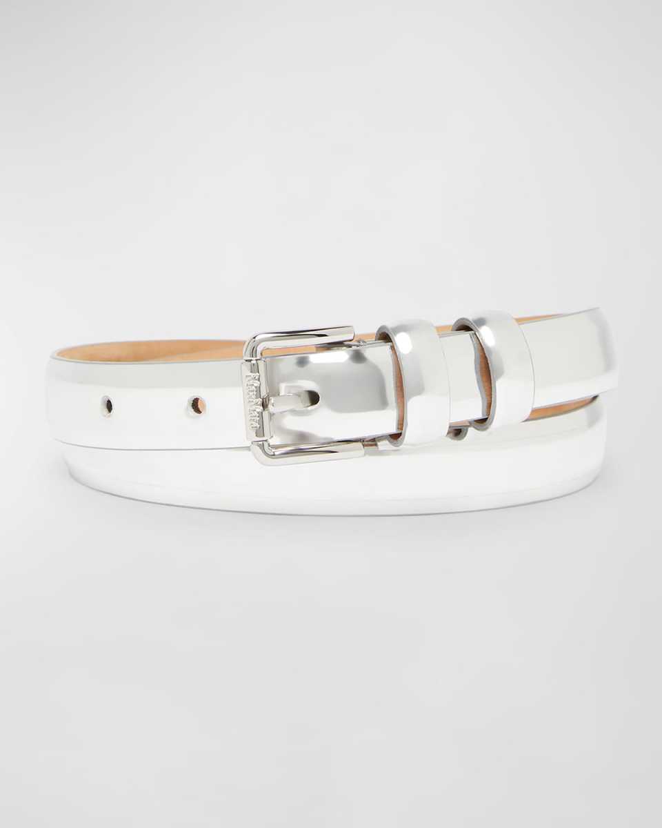 Metallic Patent Leather Skinny Belt