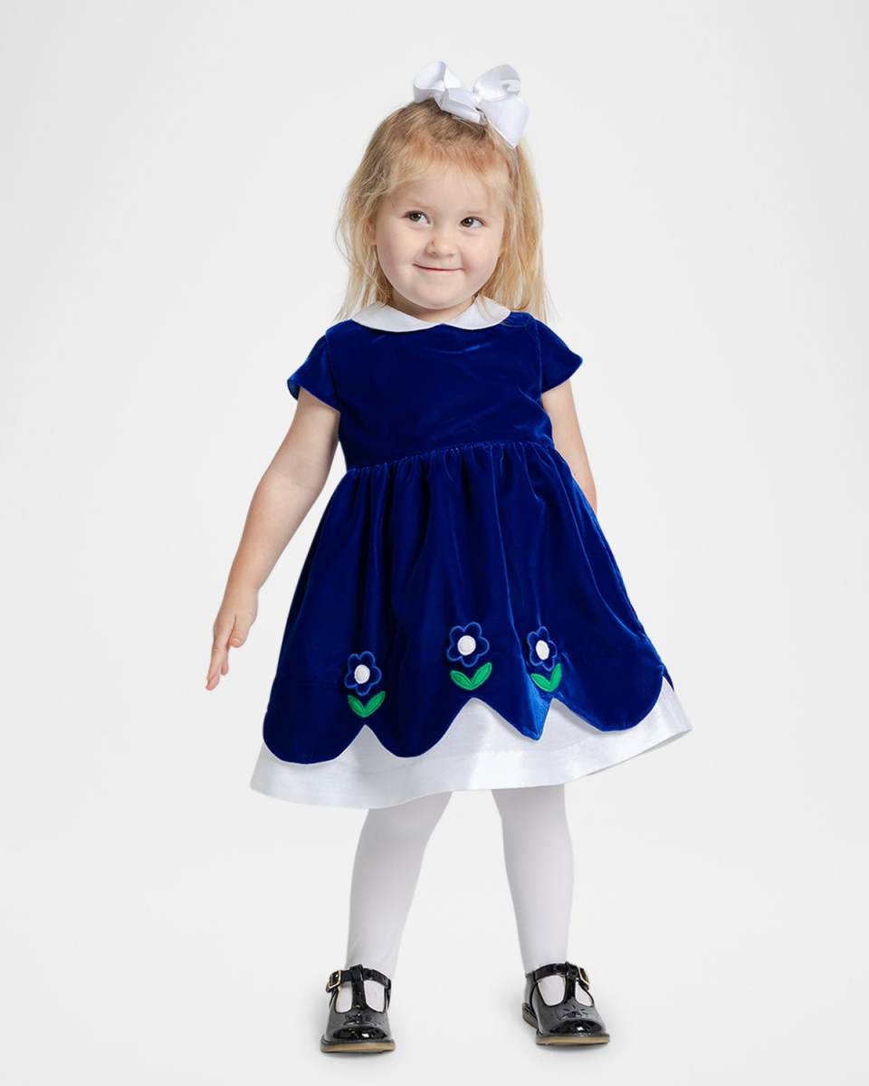 Girl's Velvet Dress W/ Floral Appliques, Size 4T-3