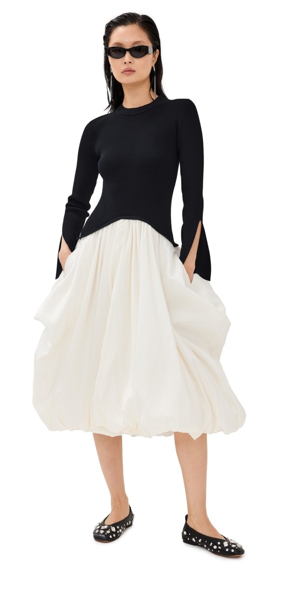 SIMKHAI Kenlie Mock Neck Midi Dress Black Multi