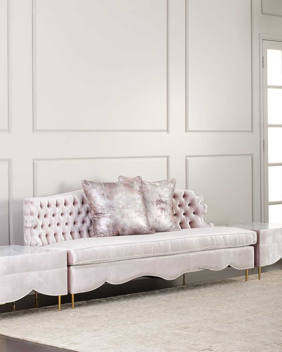Valentina Sofa, 83" and Two Marble Cocktail Ottomans