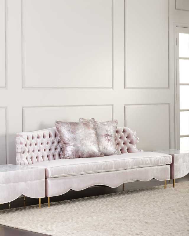 Valentina Sofa, 83" and Two Marble Cocktail Ottomans