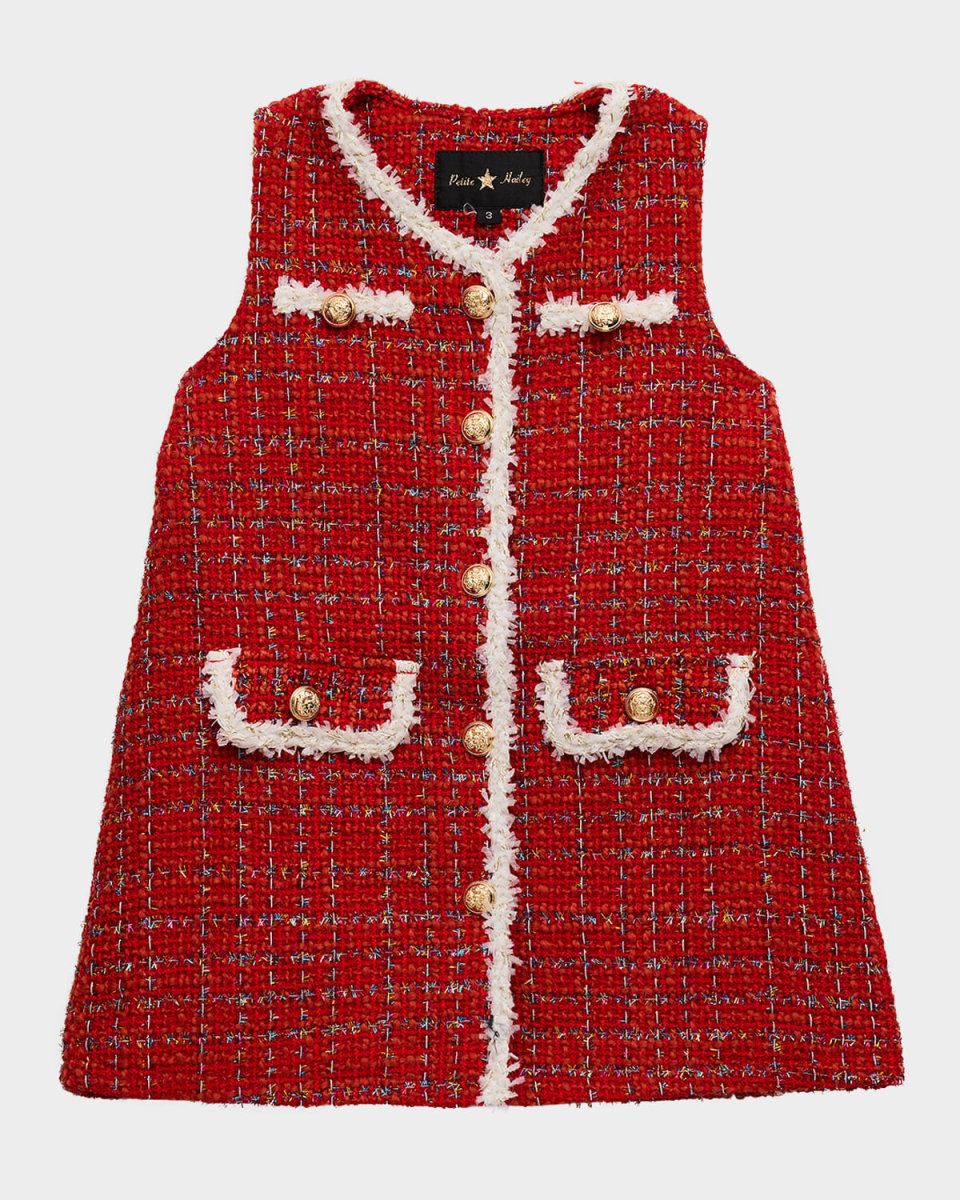 Girl's Tweed Dress W/ Gold Buttons, Size 2-