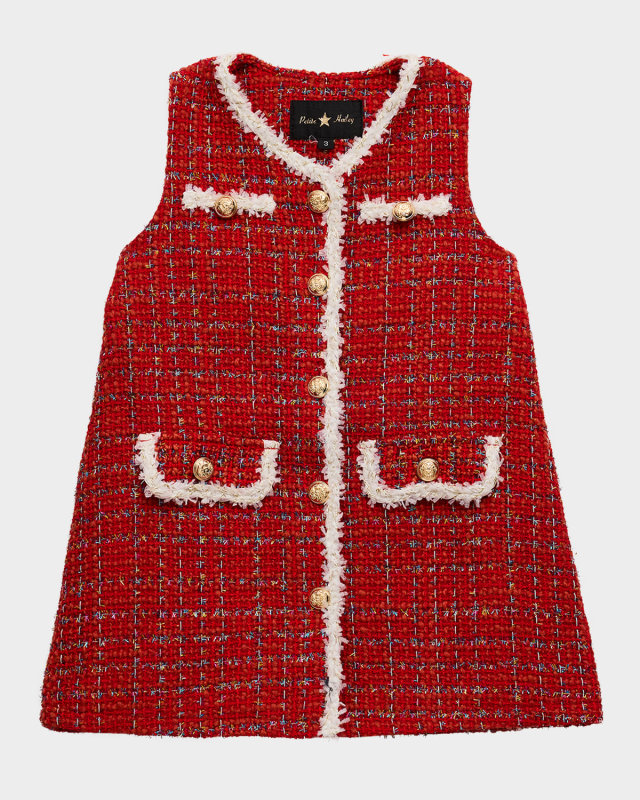 Girl's Tweed Dress W/ Gold Buttons, Size 2-