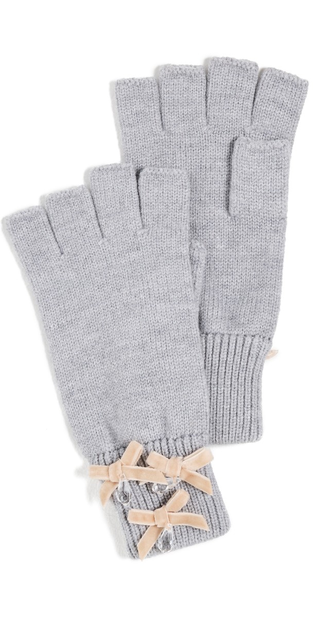 Lele Sadoughi Bow Embellished Fingerless Gloves Dove Grey