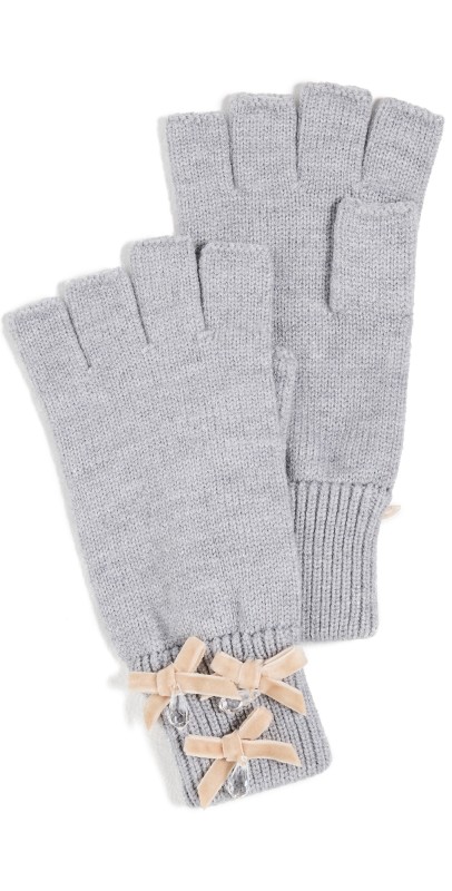 Lele Sadoughi Bow Embellished Fingerless Gloves Dove Grey