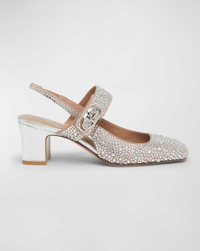 VLogo Medallion Crystal Slingback Pumps