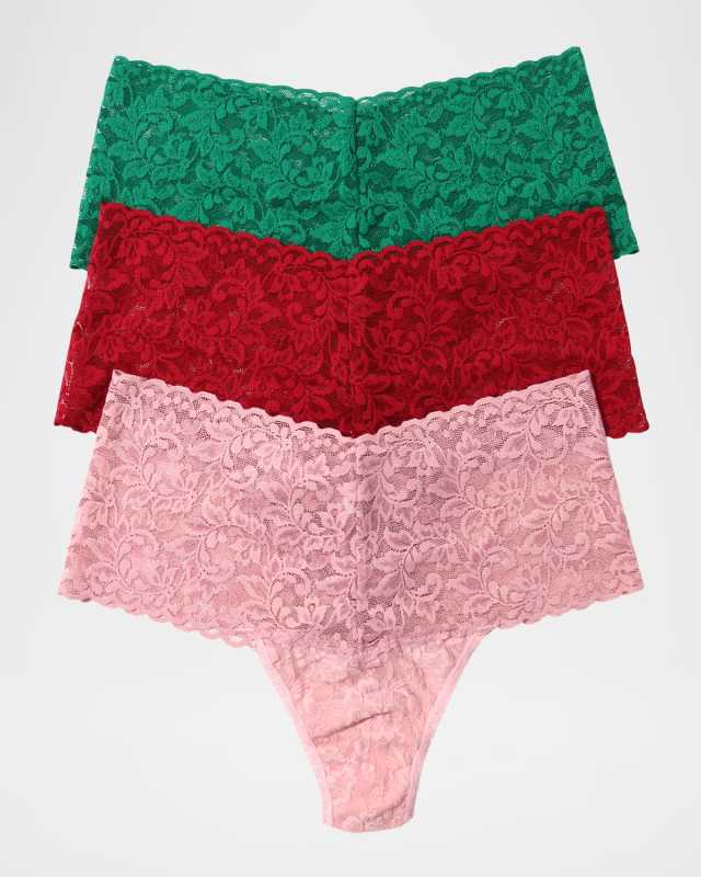 3-Pack Holiday Retro Lace Thongs