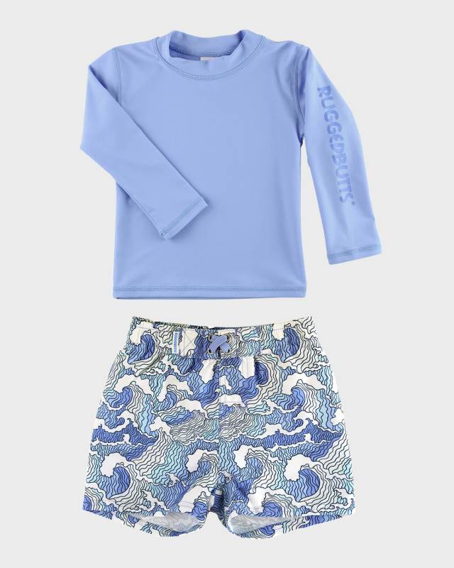 Boy's Periwinkle Rashguard and Ocean Swim Trunk Set, Size 3M-8