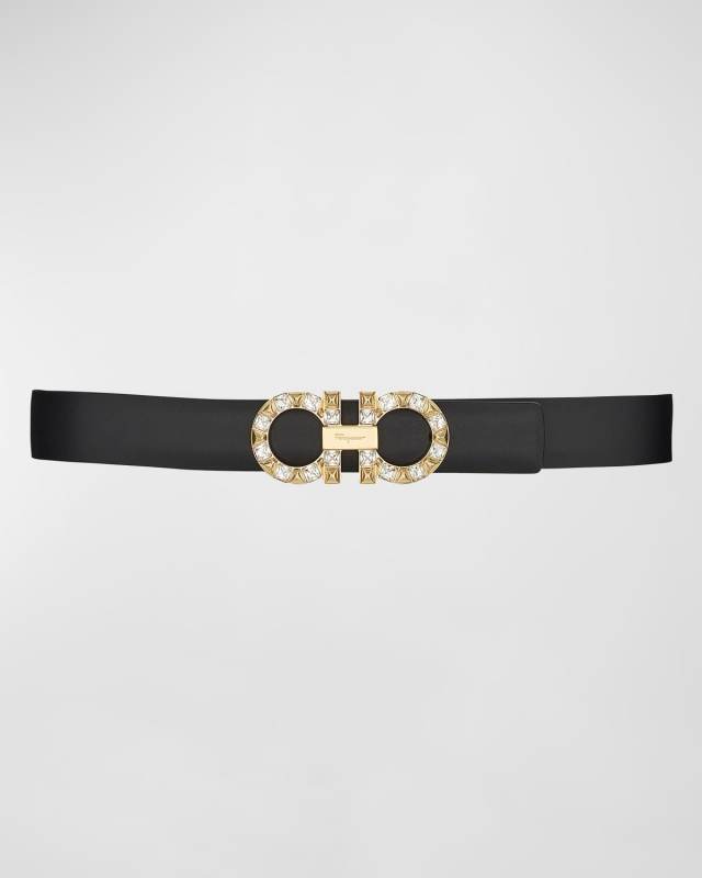 Gancini Crystal Leather Buckle Belt