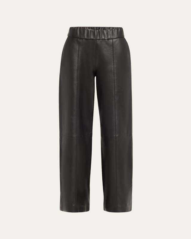 Lambskin Leather Wide-Leg Trousers