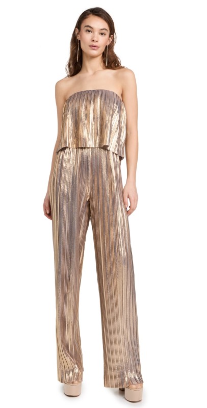Amanda Uprichard Collina Jumpsuit In Pleats Gold
