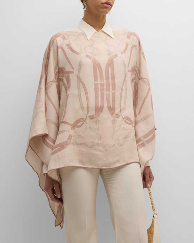 Lexington Taupe Print Cashmere-Blend Poncho