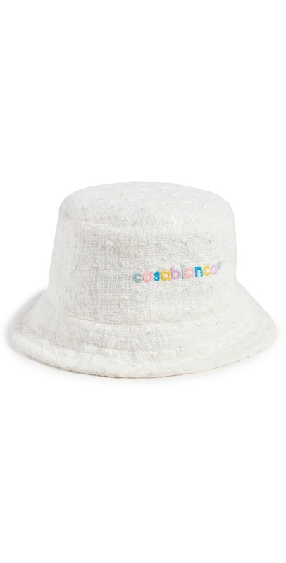 Casablanca Embroidered Tweed Bucket Hat Off White