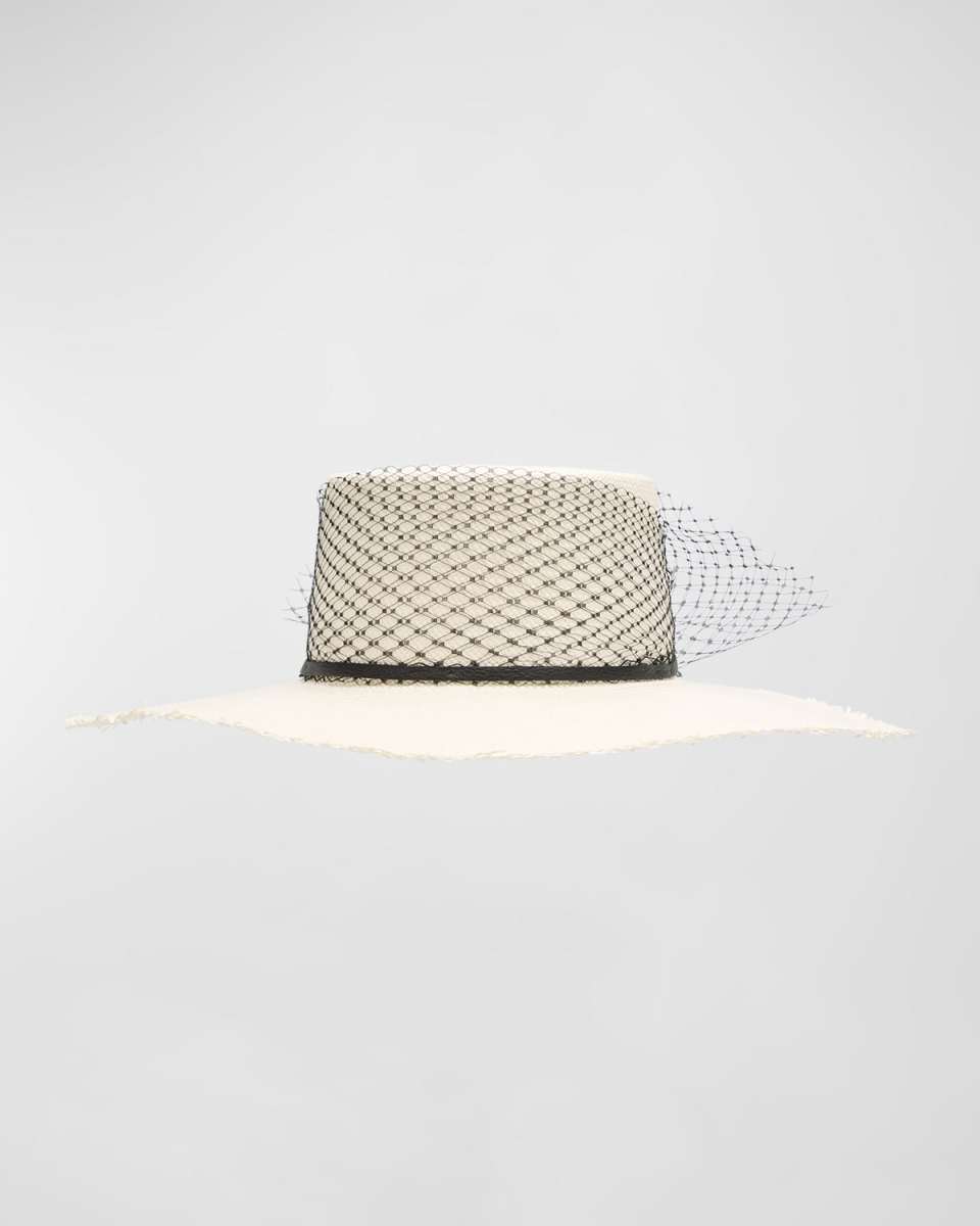 Glamour Veiled Straw Large Brim Hat
