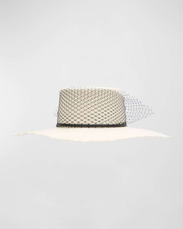 Glamour Veiled Straw Large Brim Hat