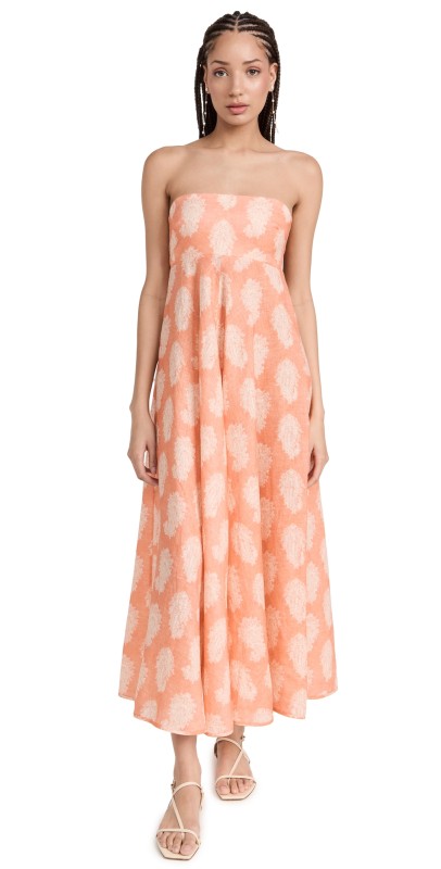 Zimmermann Devi Bandeau Midi Dress Coral Paisley