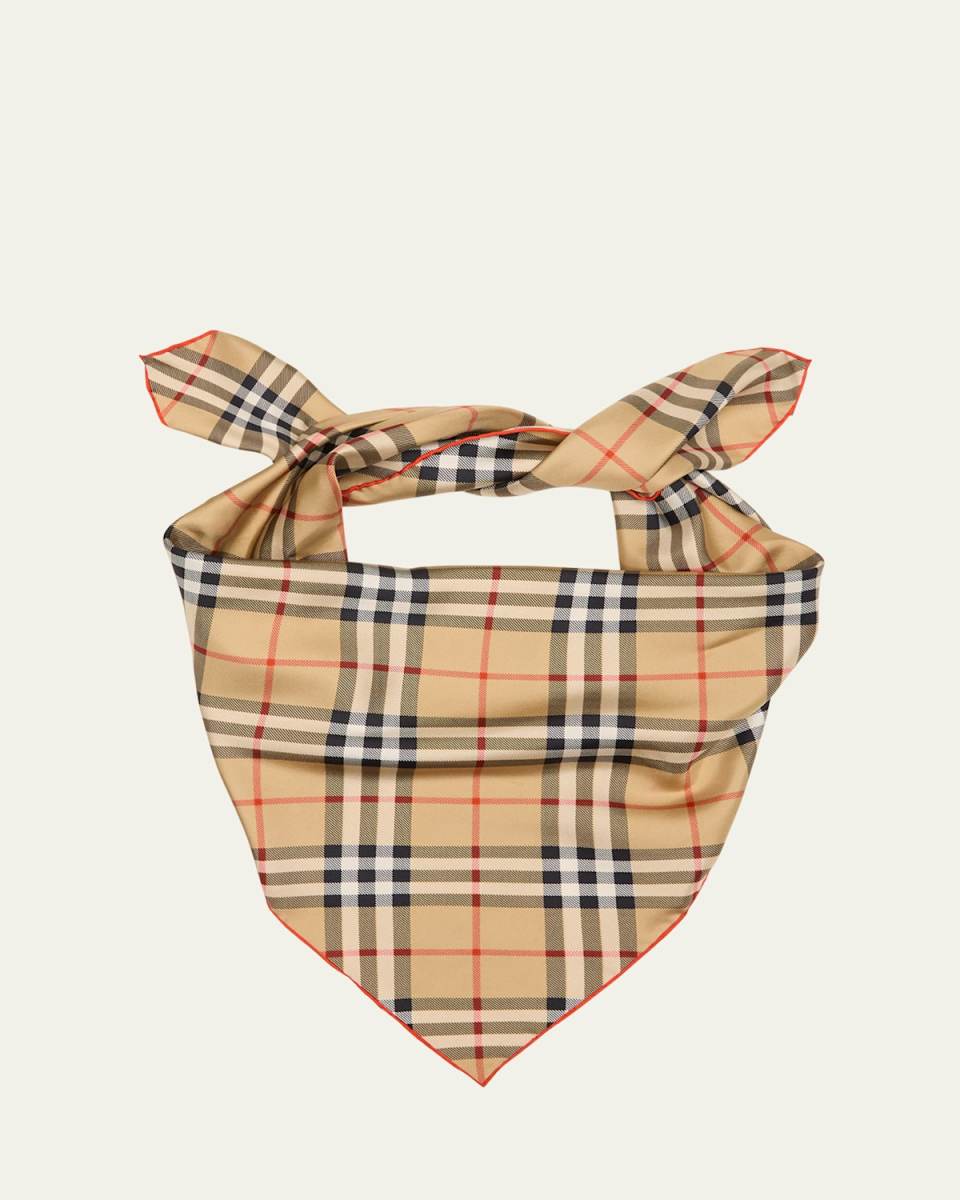 Check Print Silk Twill Square Scarf