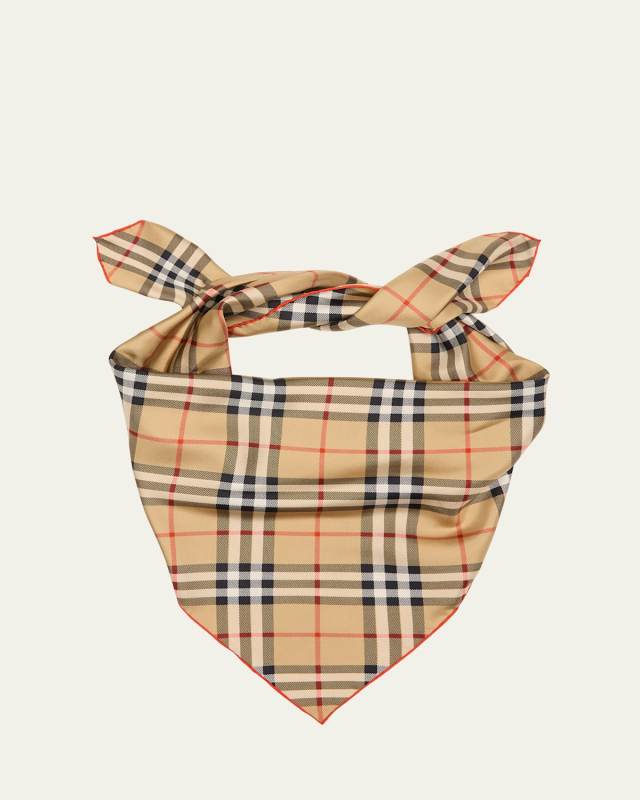 Check Print Silk Twill Square Scarf