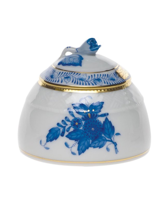 Chinese Bouquet Blue Honey Pot with Rose