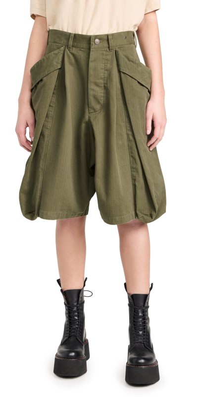 R13 Jesse Multipocket Shorts Olive Herringbone