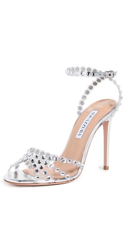 Aquazzura Tequila Plexi Sandals 105 Silver