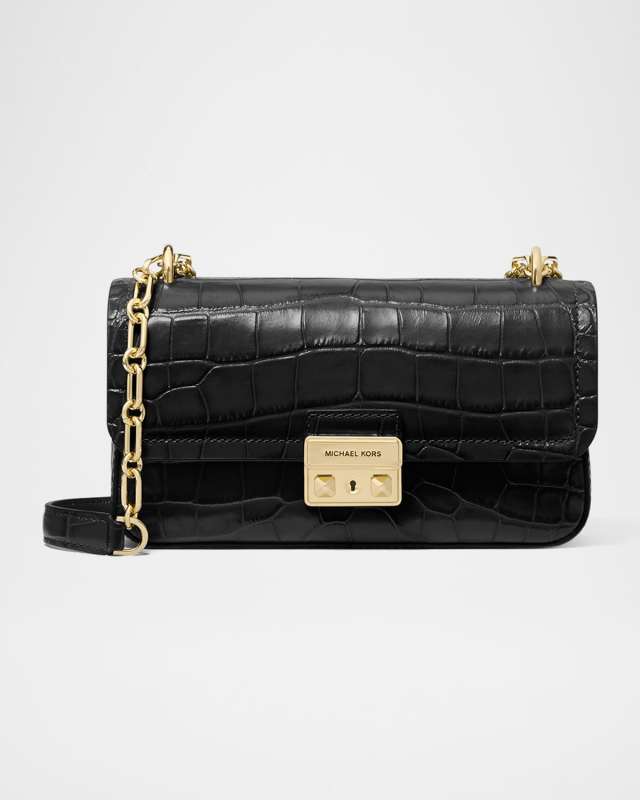 Tribeca Flap Croc-Embossed Leather Shoulder Bag