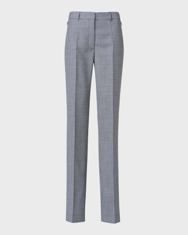 Meghan Houndstooth Mid-Rise Straight-Leg Wool-Cashmere Pants
