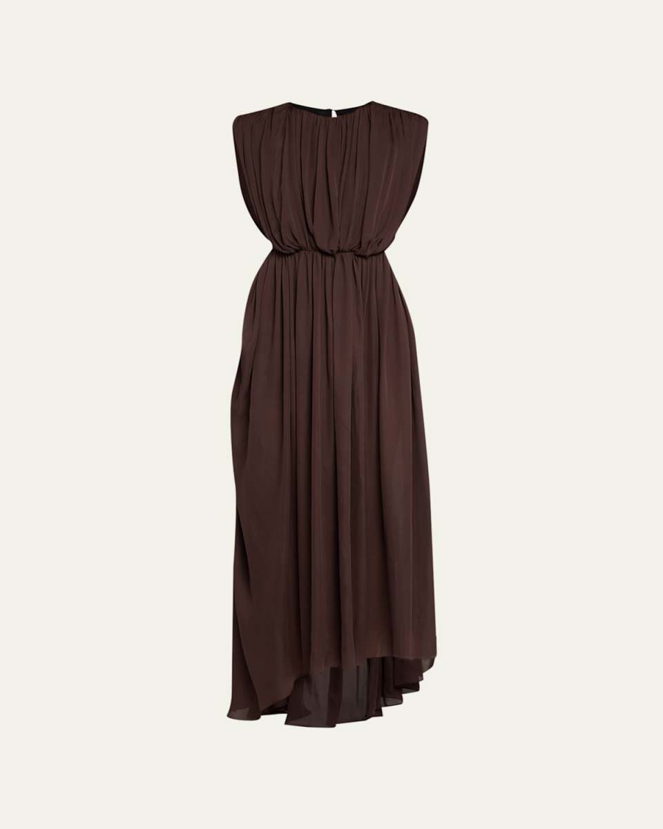Mixed Motif Midi Dress with Bustle Detail