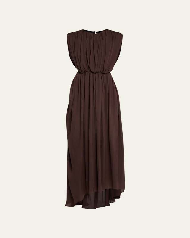 Mixed Motif Midi Dress with Bustle Detail