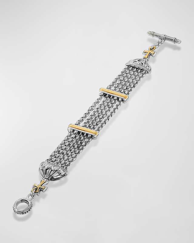 Dome Sterling Silver and 18K Gold 5-Chain Bracelet