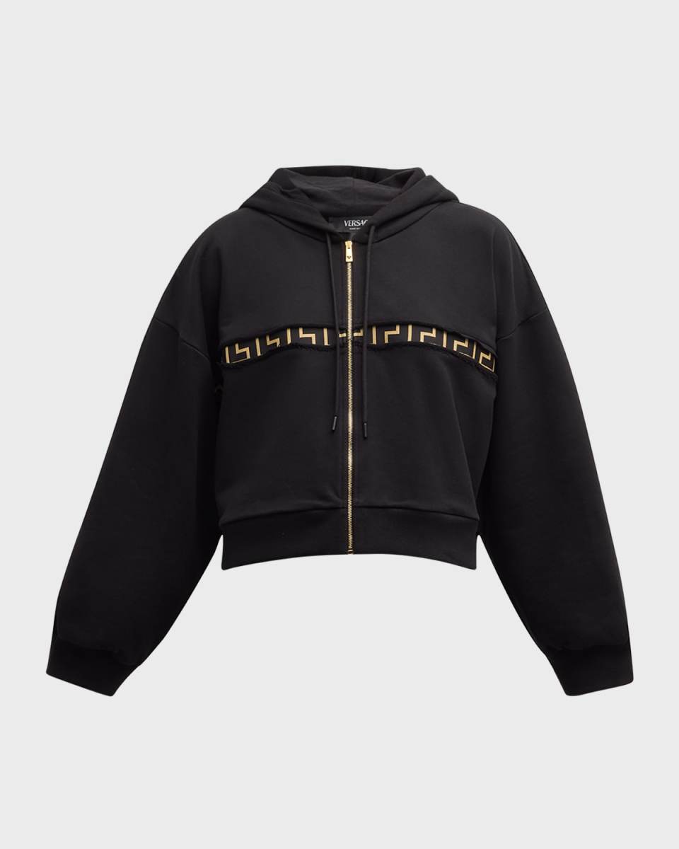 Greca Cropped Zip-Up Hoodi