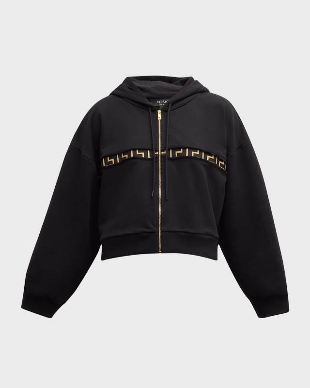 Greca Cropped Zip-Up Hoodi