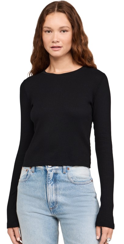 RE/DONE Pointelle Baby Long Sleeve Tee Black
