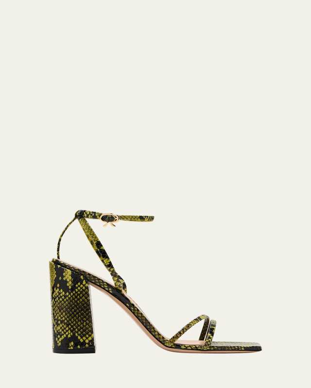 Snake-Embossed Ankle-Strap Sandals