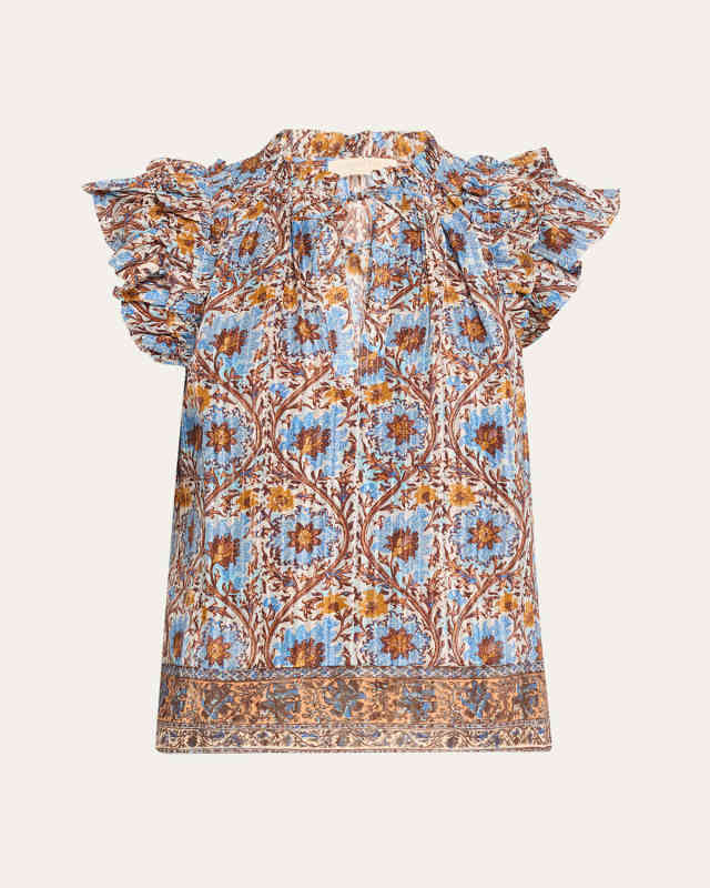 Fleur Floral Cotton Blend Flutter-Sleeve Top