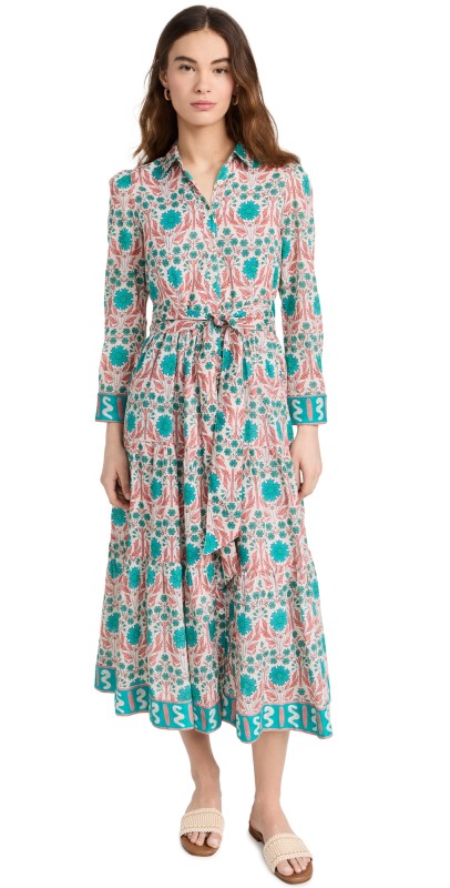 Marea Flouncehirt Dress Coral Teal Floral