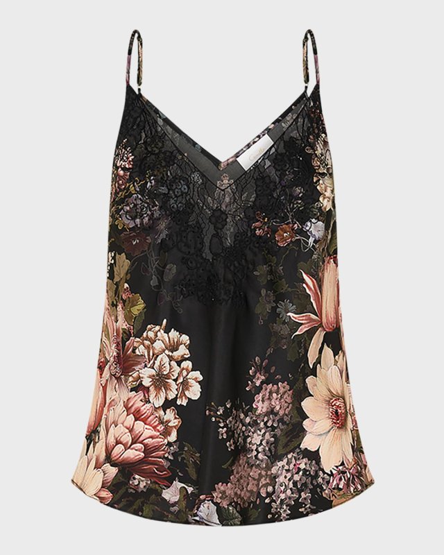 Embroidered Silk and Lace V-Neck Bias Ca