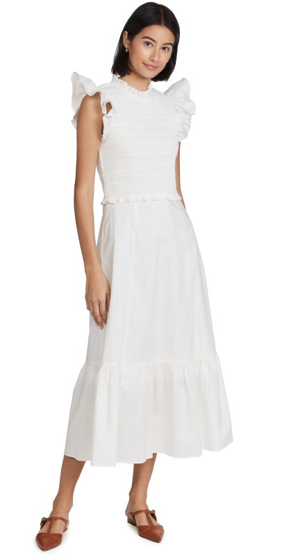 Sea Flutter Sleeve Dress White