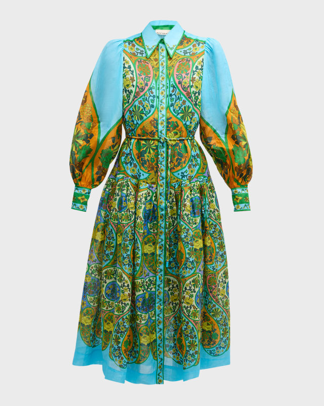 Sofie Floral Point-Collar Midi Shirtdress