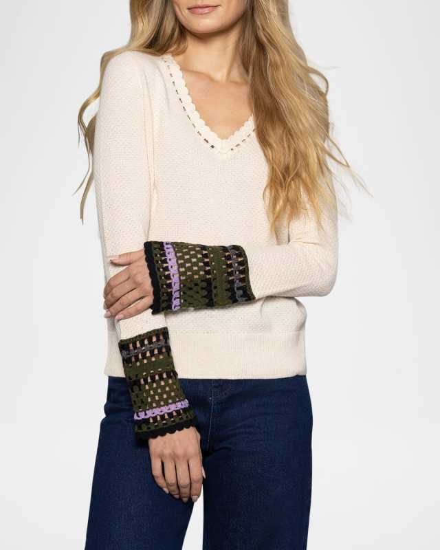 Scalloped Crochet-Cuff Sweat