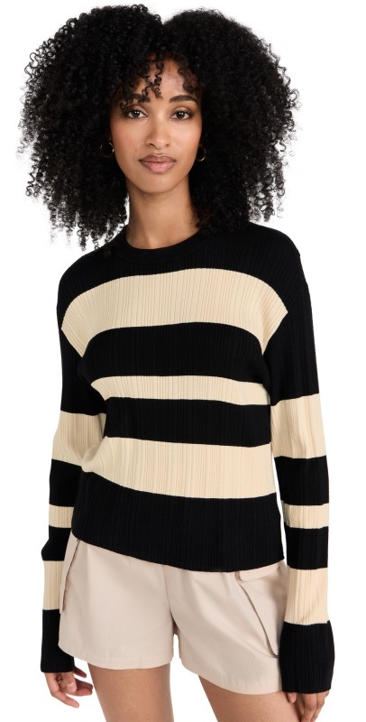 ATM Anthony Thomas Melillo Viscose Varigated Sweaterinen/Black