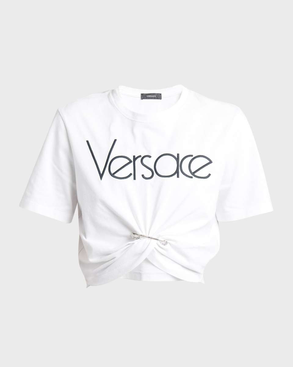 Safety-Pin Logo Embroidered Crop T-Shirt