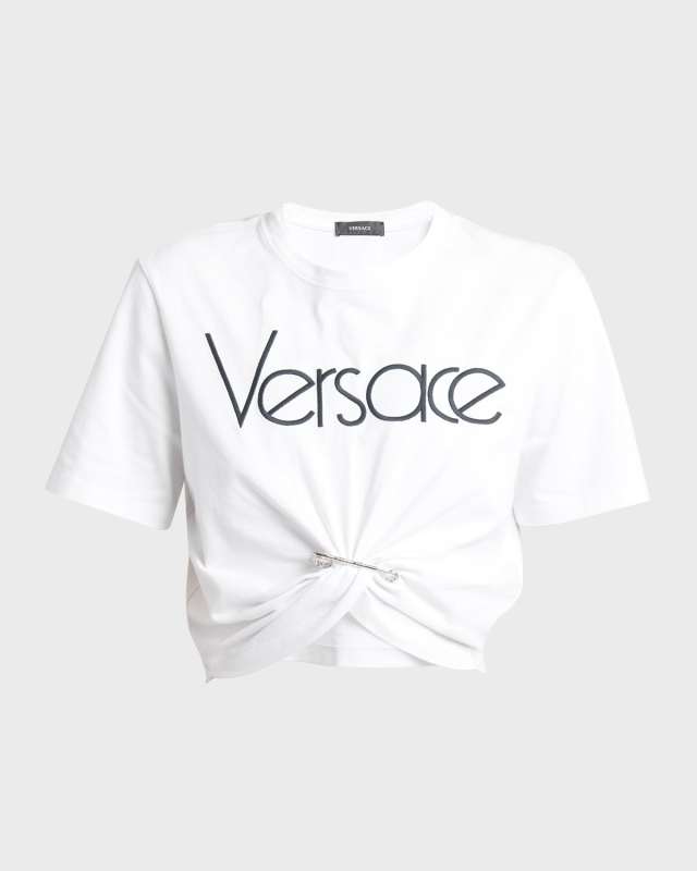 Safety-Pin Logo Embroidered Crop T-Shirt