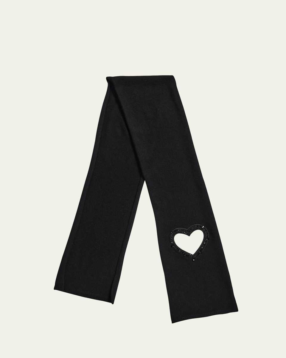 Cashmere Scarf W/ Swarovski Crystalized Heart Detail