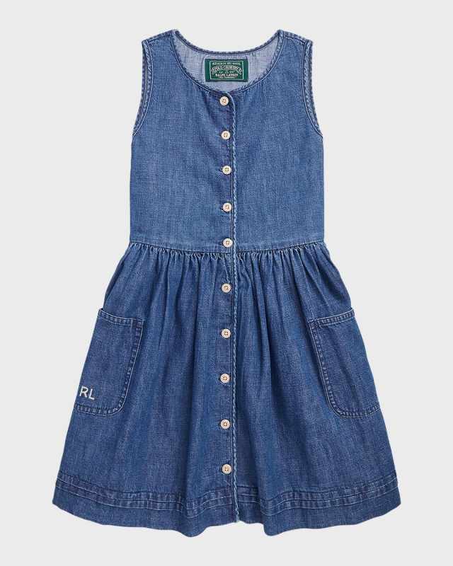 Girl's Sleeveless Denim A-Line Dress, Size 8-16