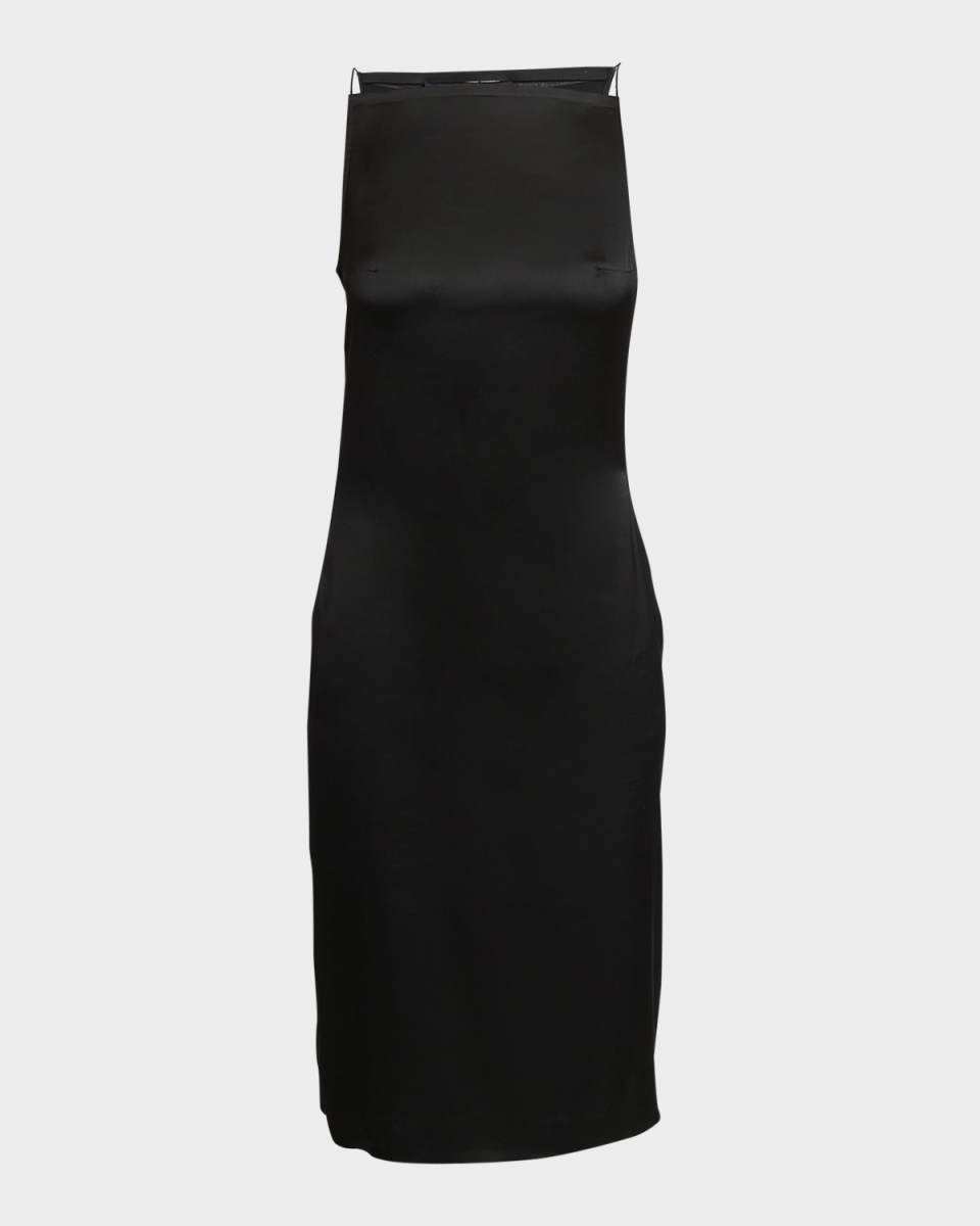 Spoglio High-Neck Plunging-Side Satin Dress