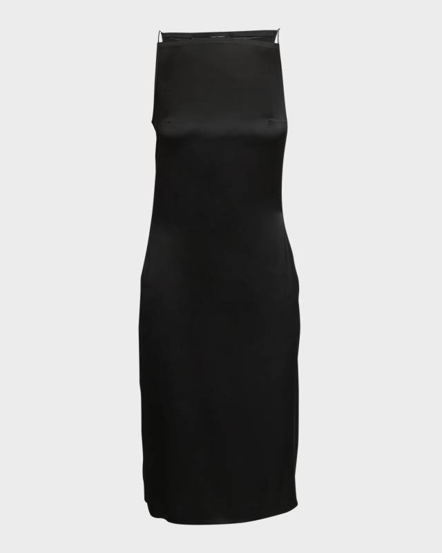 Spoglio High-Neck Plunging-Side Satin Dress